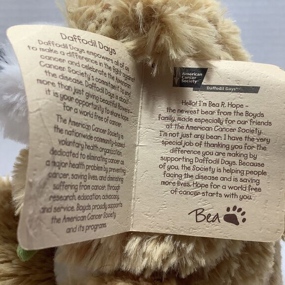 Boyd's Bear American Cancer Society Special Edition Daffadil Light Brown Bear - Picture 7 of 14